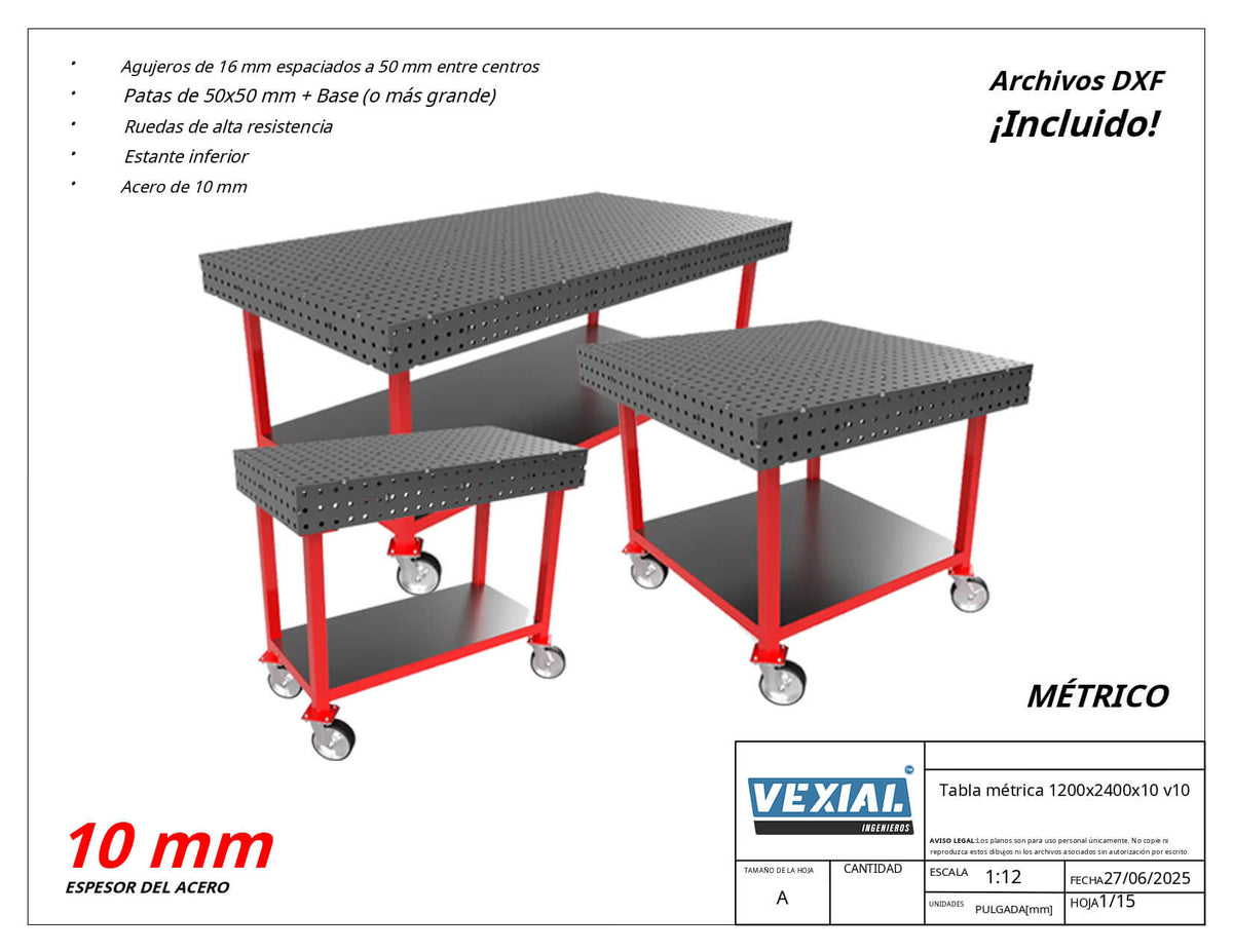 Planos para Mesas Modulares de Soldadura - Acero de 10mm o 3/8"