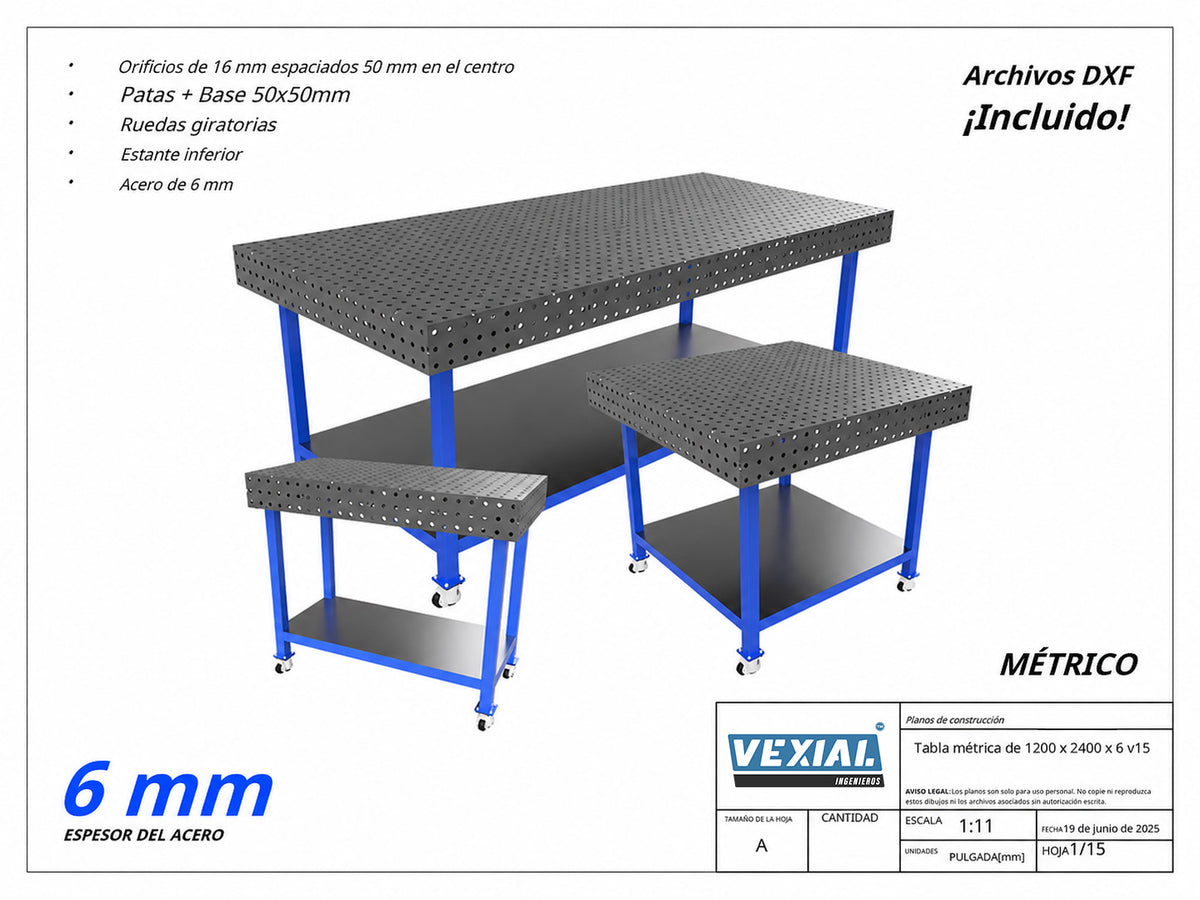 Planos para Mesas Modulares de Soldadura - Acero de 6mm o 1/4"