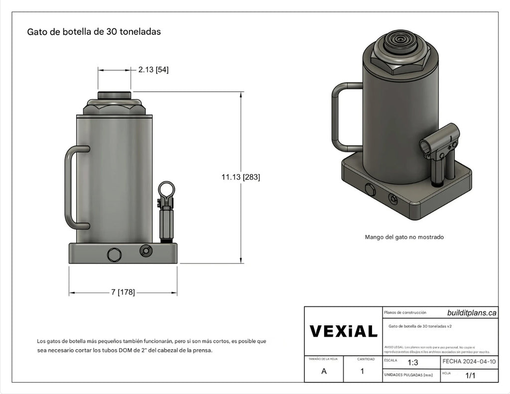 PLANOS PARA PRENSA PLEGADORA DE 30 TONELADAS (PDF + DXF) PARA TRABAJO PESADO
