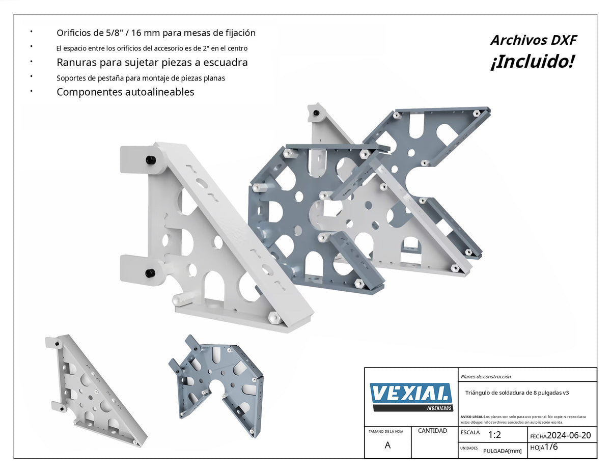 Kit de escuadras y triángulos de fijación — Acero 6mm o 1/4"