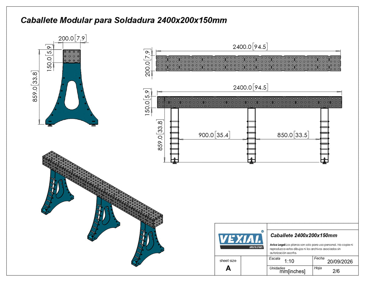Planos para Caballete Modular de soldadura - Acero de 4mm o 3/16"