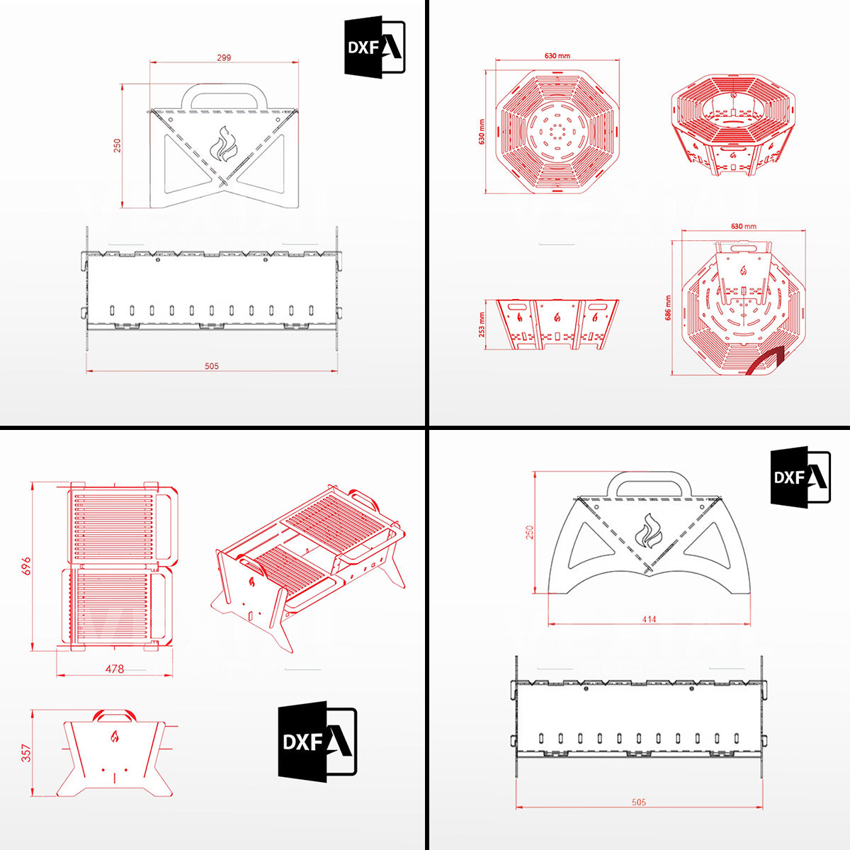 KIT DE 4 PLANOS PARA PARRILLAS PORTATILES