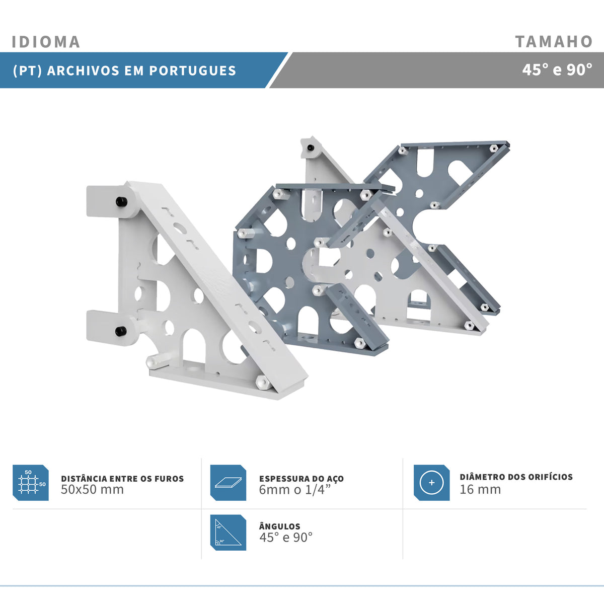 Kit de escuadras y triángulos de fijación — Acero 6mm o 1/4"